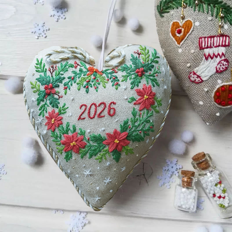 Rubbyoo Heart Embroidery Kit - New Year Wreath | Diy Heart Ornament | Nice For Christmas Gifts - image 1