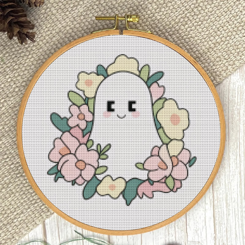  Cross Stitch Kit - Charming Ghost | Unique Floral Craft | Nice For Holiday Ornament - image 2