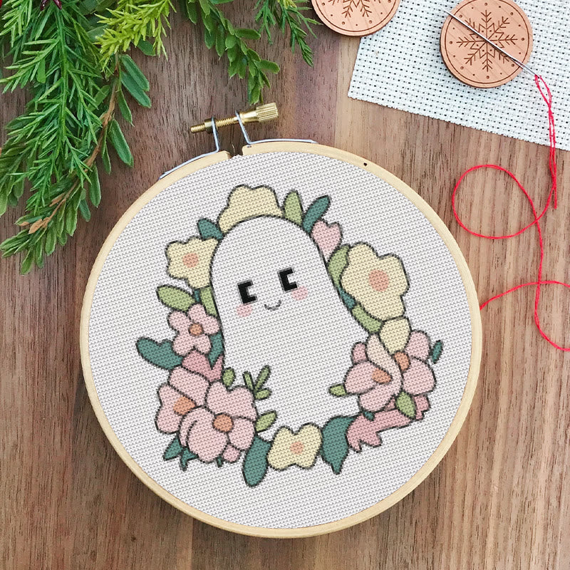  Cross Stitch Kit - Charming Ghost | Unique Floral Craft | Nice For Holiday Ornament - image 5