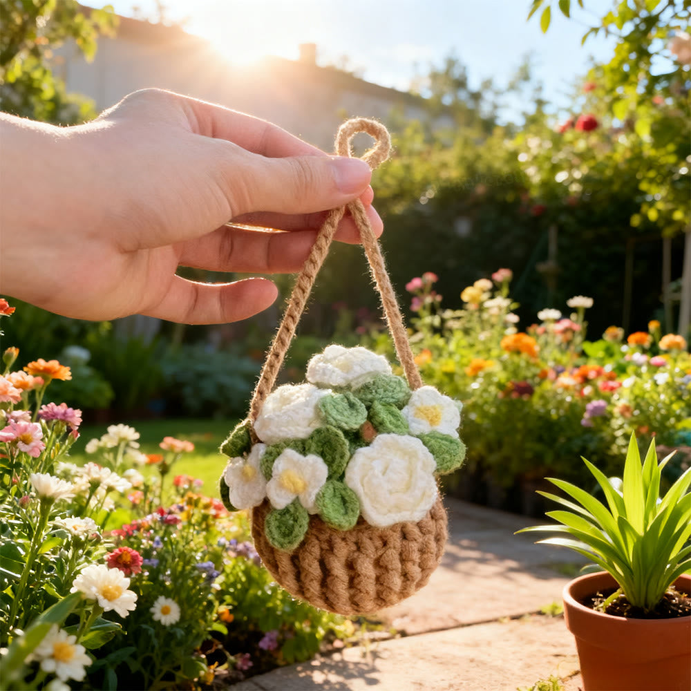Diy Handmade Flower Pot Crochet Kit -  Flower Basket Hanging Craft | Nice For Garden Ornament  - White Rose - image 2