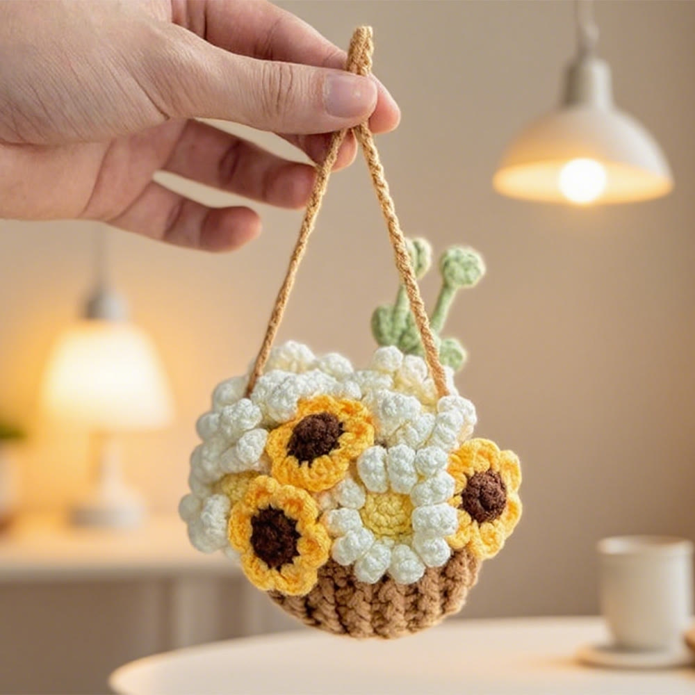 Diy Handmade Flower Pot Crochet Kit -  Flower Basket Hanging Craft | Nice For Garden Ornament  - Sunflower - image 3