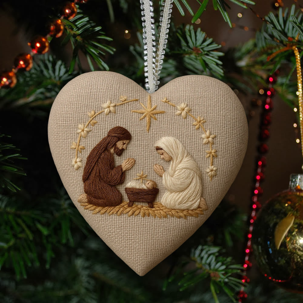 Rubbyoo Heart Embroidery Kit - Nativity Scene | Christmas Hanging Craft | Unique Handmade Art - 6 inches hoop kit - image 0