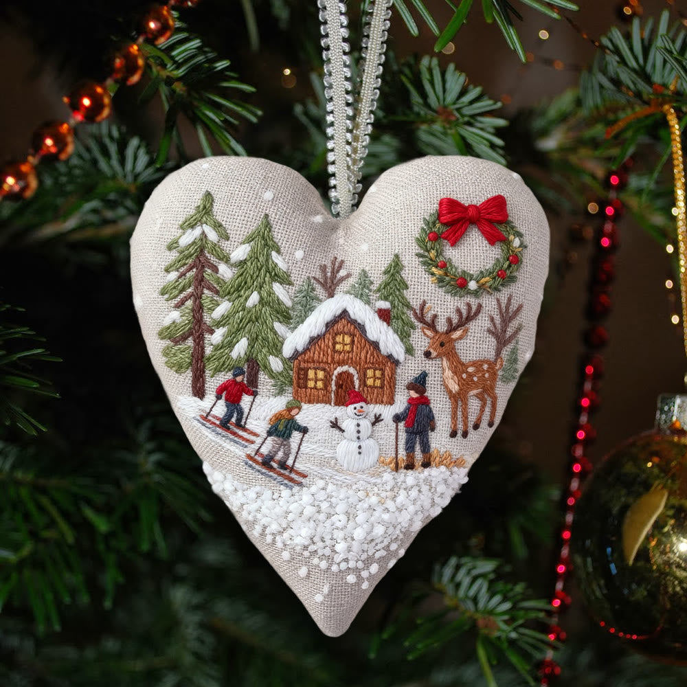 Rubbyoo Heart Embroidery Kit - Winter Skiing | Christmas Stitch Art | Diy Handmade Craft  - 6 inches hoop kit - image 0