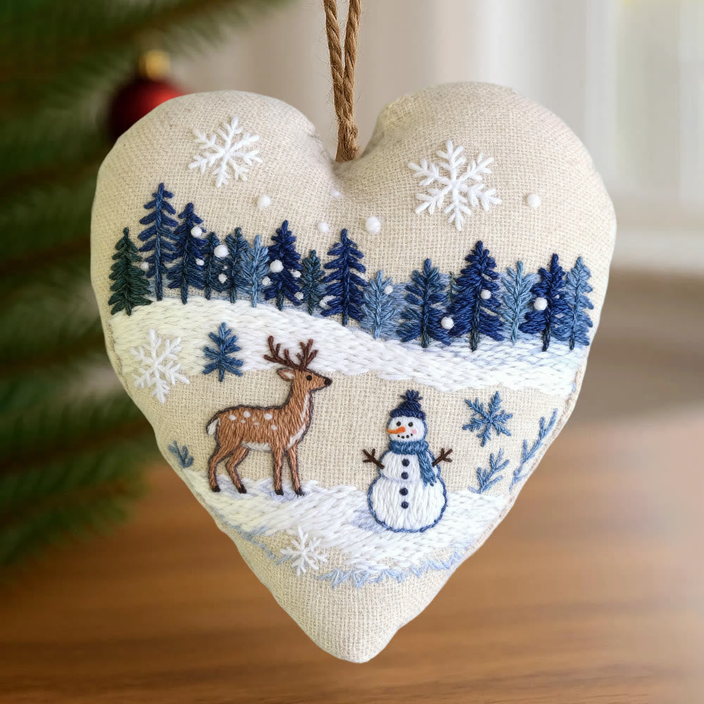 Rubbyoo Heart Embroidery Kit - Deer And Snowman | Handmade Winter Craft | Diy Home Decoration  - image 1