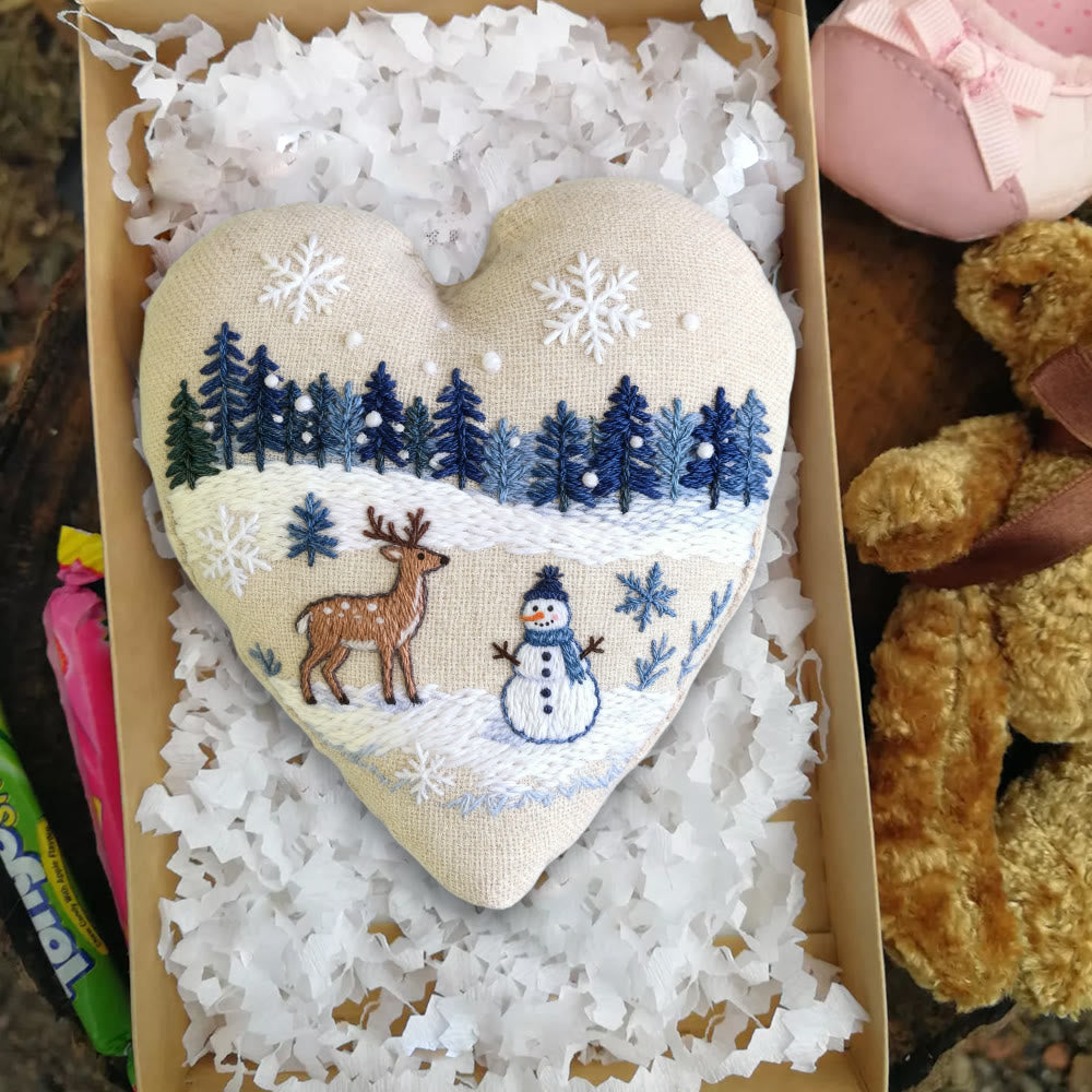 Rubbyoo Heart Embroidery Kit - Deer And Snowman | Handmade Winter Craft | Diy Home Decoration  - image 2