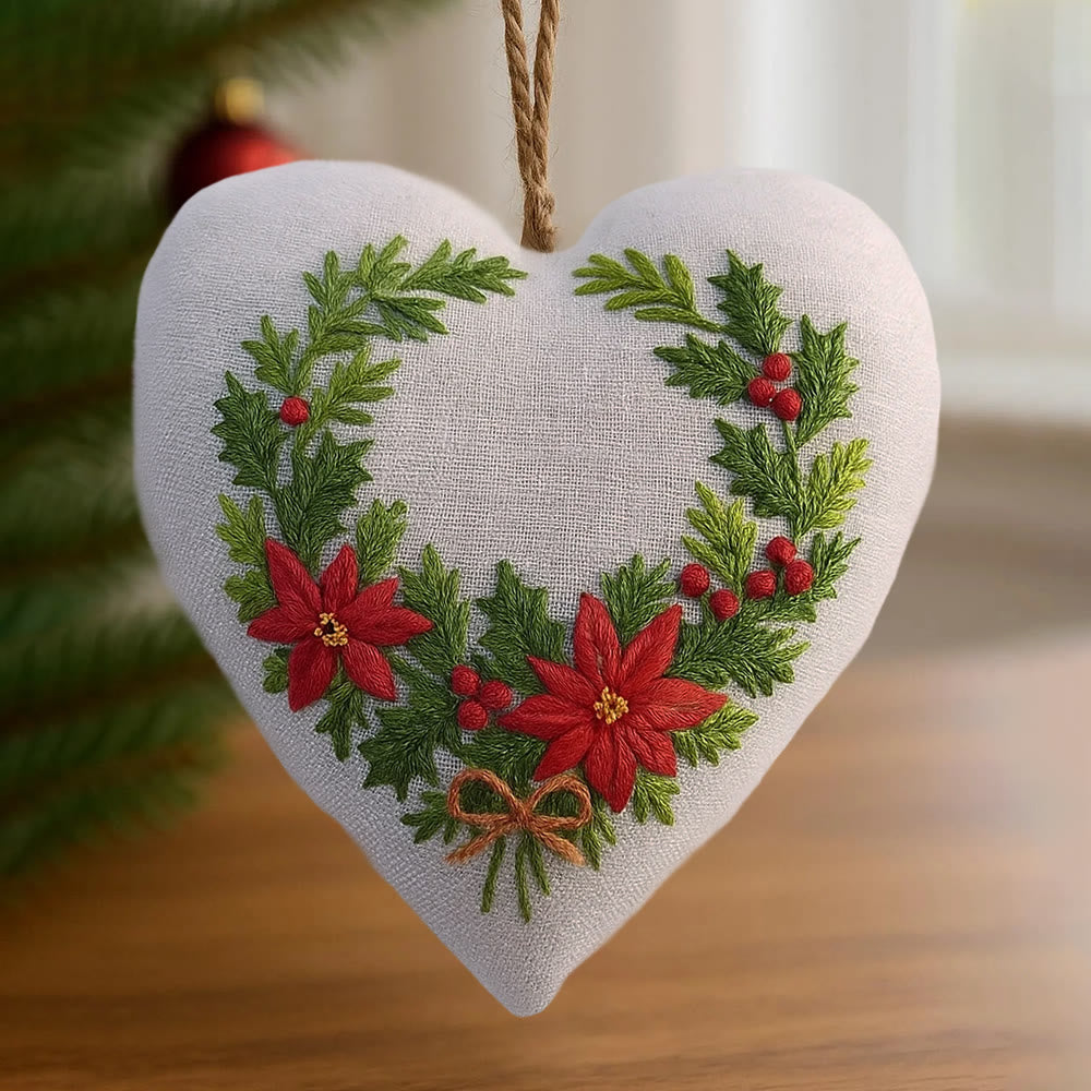 Rubbyoo Heart Embroidery Kit - Christmas Wreath | Floral Handmade Craft | Nice For Christmas Tree Decor - image 1