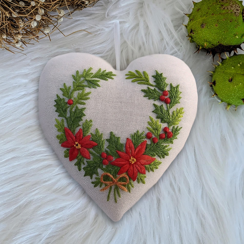 Rubbyoo Heart Embroidery Kit - Christmas Wreath | Floral Handmade Craft | Nice For Christmas Tree Decor - image 6