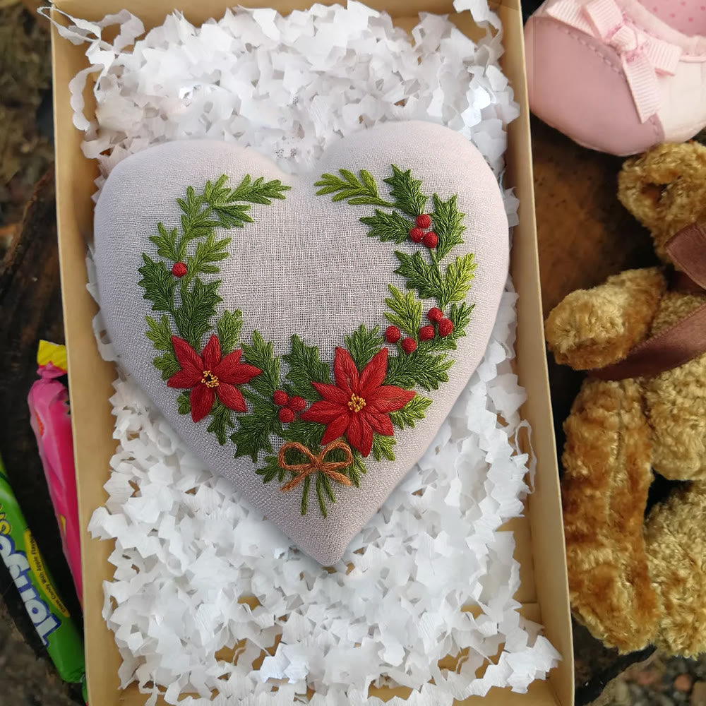 Rubbyoo Heart Embroidery Kit - Christmas Wreath | Floral Handmade Craft | Nice For Christmas Tree Decor - image 2