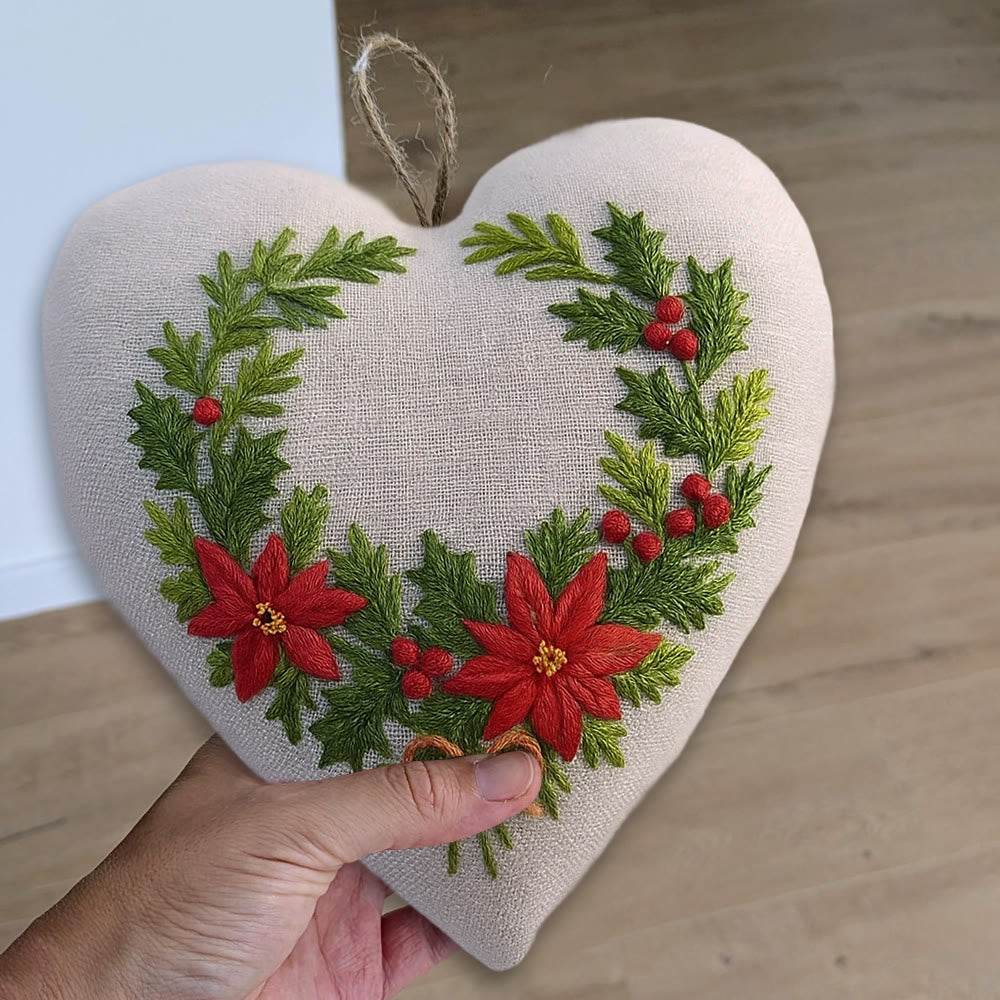 Rubbyoo Heart Embroidery Kit - Christmas Wreath | Floral Handmade Craft | Nice For Christmas Tree Decor - image 7