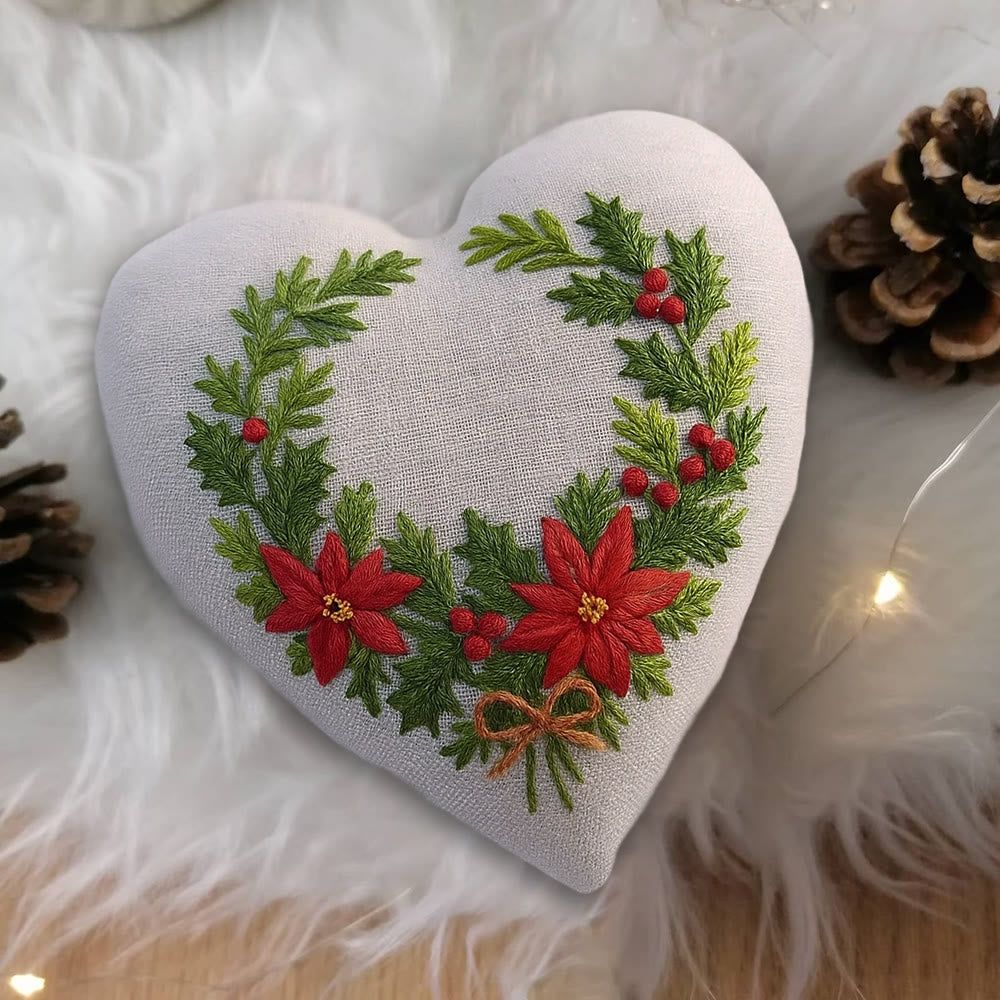 Rubbyoo Heart Embroidery Kit - Christmas Wreath | Floral Handmade Craft | Nice For Christmas Tree Decor - image 8