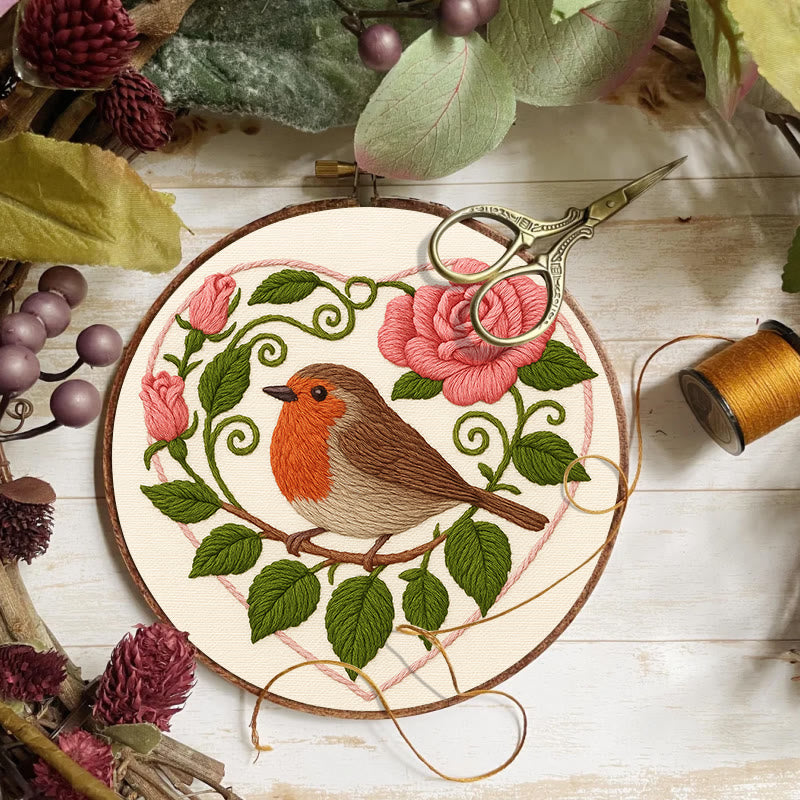 Rubbyoo Embroidery Kit - Rose Robin | Diy Stitch Bird Decor | Nice Handmade Gift For Her - image 4