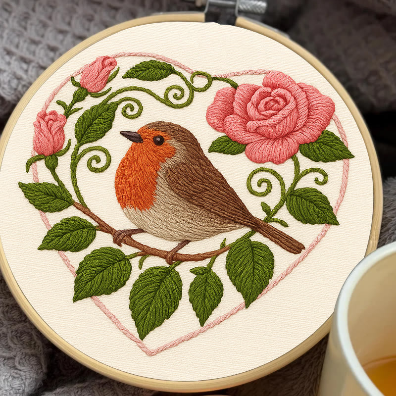 Rubbyoo Embroidery Kit - Rose Robin | Diy Stitch Bird Decor | Nice Handmade Gift For Her - image 7
