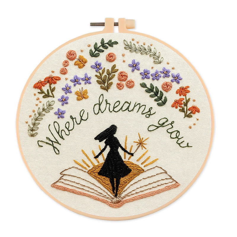 Rubbyoo Embroidery Kit - Charming Flowers With Book | Diy Desk Ornament  | Gift For Book Lovers - 20*20cm - image 0