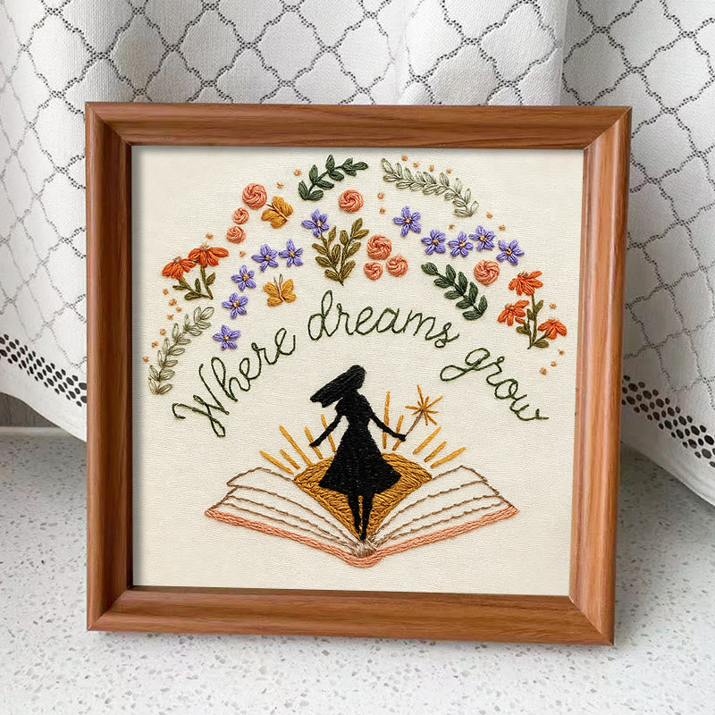 Rubbyoo Embroidery Kit - Charming Flowers With Book | Diy Desk Ornament  | Gift For Book Lovers - Embroidery Kit Plus An Extra Frame - image 12