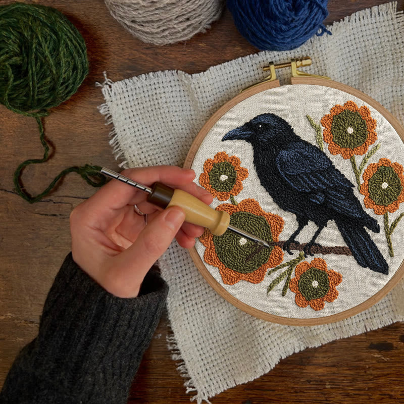  Sunflower Crow Punch Needle Kit - Diy Bird Handicraft | Decorative Hoop Art  - image 2