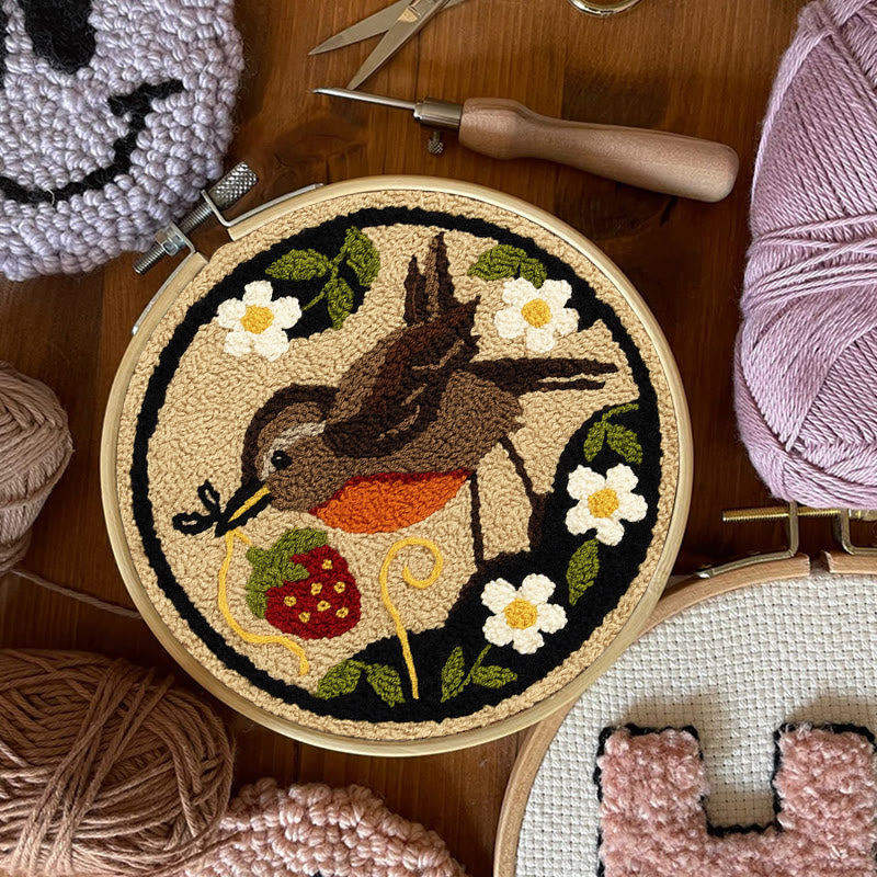 Strawberry Bird Punch Needle Kit - Diy Needle Yarn Craft | Beginner Handmade Art - image 3