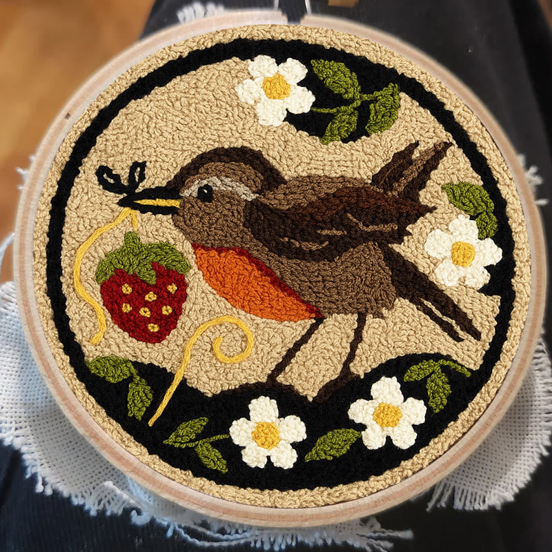 Strawberry Bird Punch Needle Kit - Diy Needle Yarn Craft | Beginner Handmade Art - image 4