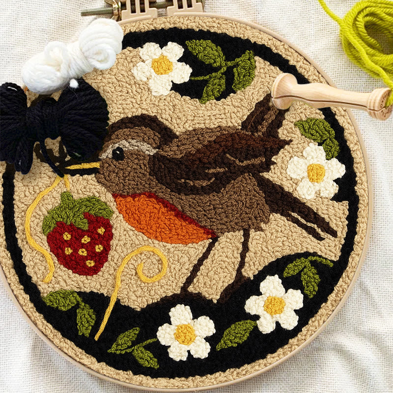 Strawberry Bird Punch Needle Kit - Diy Needle Yarn Craft | Beginner Handmade Art - image 2