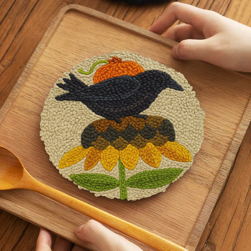 Floral Raven Punch Needle Kit - Handmade Bird Craft | Home Hanging Decor - 5 inch Coaster Kit - image 11