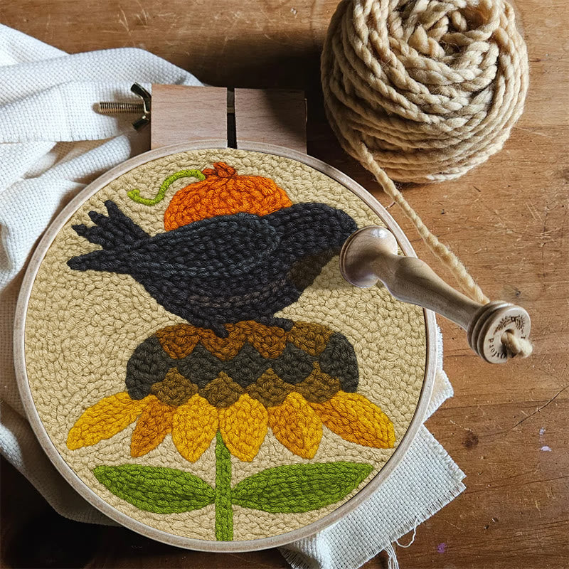 Floral Raven Punch Needle Kit - Handmade Bird Craft | Home Hanging Decor - image 7
