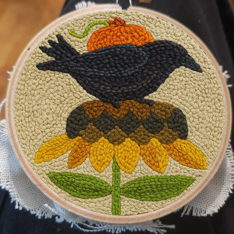 Floral Raven Punch Needle Kit - Handmade Bird Craft | Home Hanging Decor - image 9