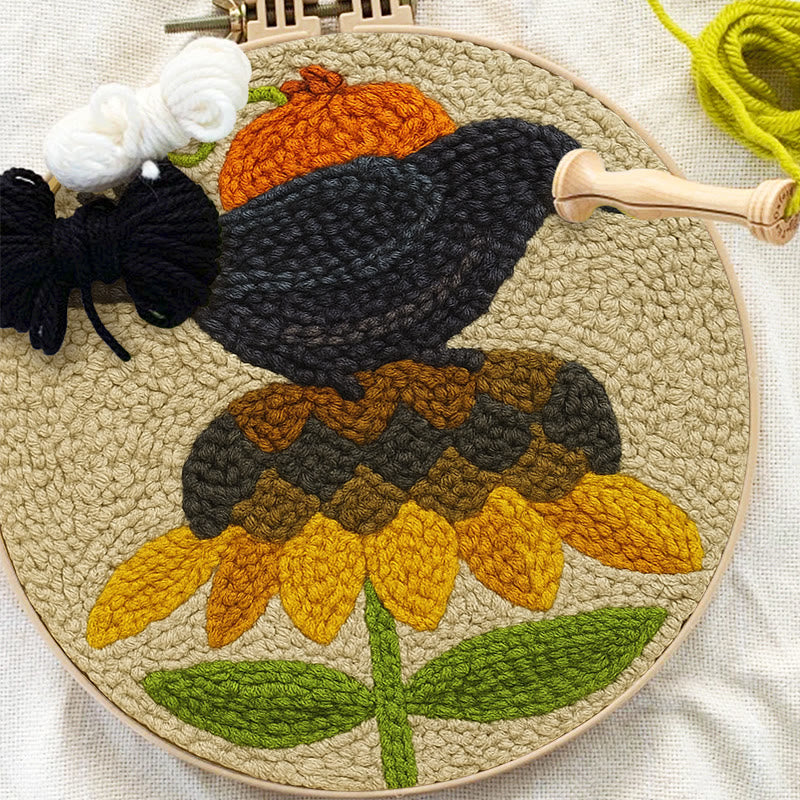 Floral Raven Punch Needle Kit - Handmade Bird Craft | Home Hanging Decor - image 2