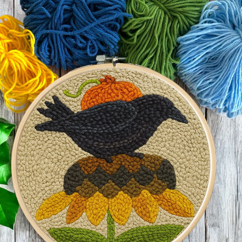 Floral Raven Punch Needle Kit - Handmade Bird Craft | Home Hanging Decor - image 3