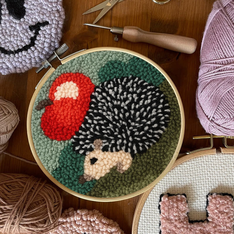  Apple Hedgehog Punch Needle Kit - Diy Animal Coaster | Nice Desk Ornament  - image 4