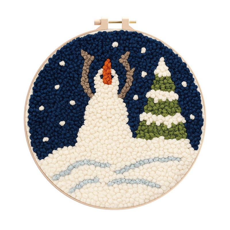 Christmas Snowman And Tree Punch Needle Kit - Handmade Needle Craft | Festival Decoration Gift  - 8 inch Hoop Kit - image 0