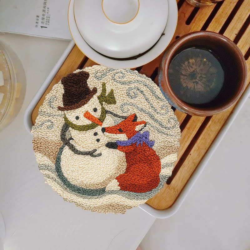Fox And Snowman Punch Needle Kit - Winter Animal Artwork | Unique Christmas Collection  - 5 inch Coaster Kit - image 11
