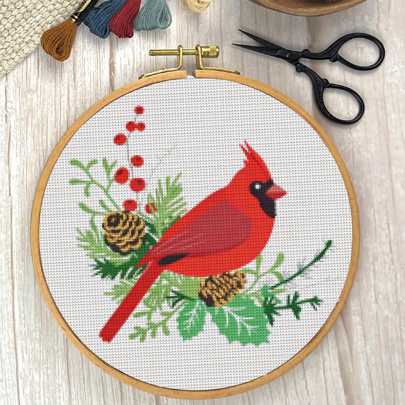  Cross Stitch Kit - Northern Cardinal | Floral Bird Stitch Art | Nice Handmade Decorative Craft  - image 2