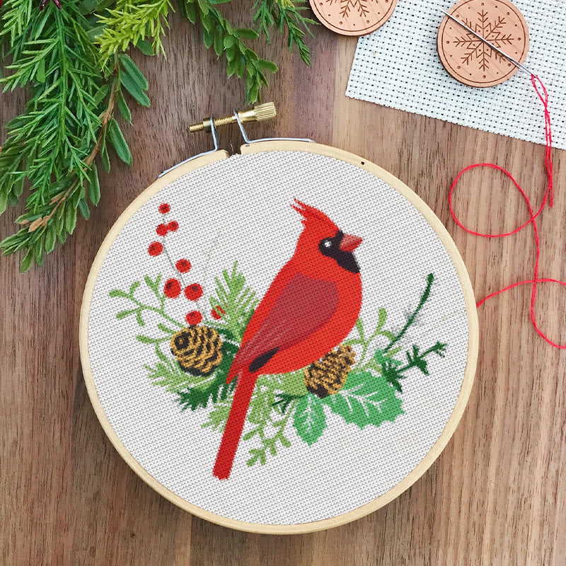  Cross Stitch Kit - Northern Cardinal | Floral Bird Stitch Art | Nice Handmade Decorative Craft  - image 5
