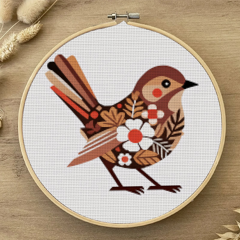  Cross Stitch Kit - Floral Autumn Bird | Gift For Animal Lovers | Unique Stitch Hoop Art - image 5