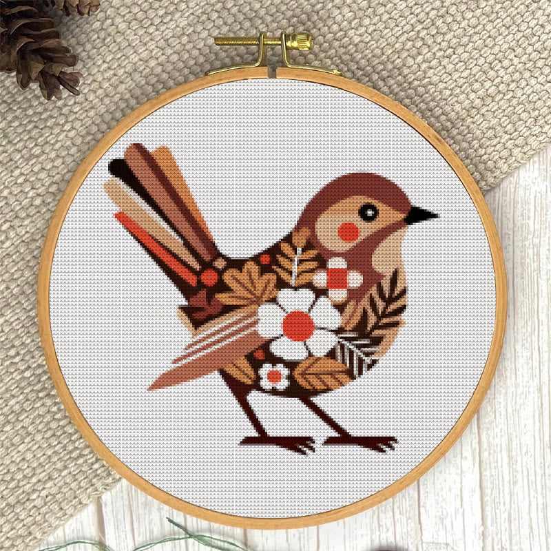  Cross Stitch Kit - Floral Autumn Bird | Gift For Animal Lovers | Unique Stitch Hoop Art - image 4