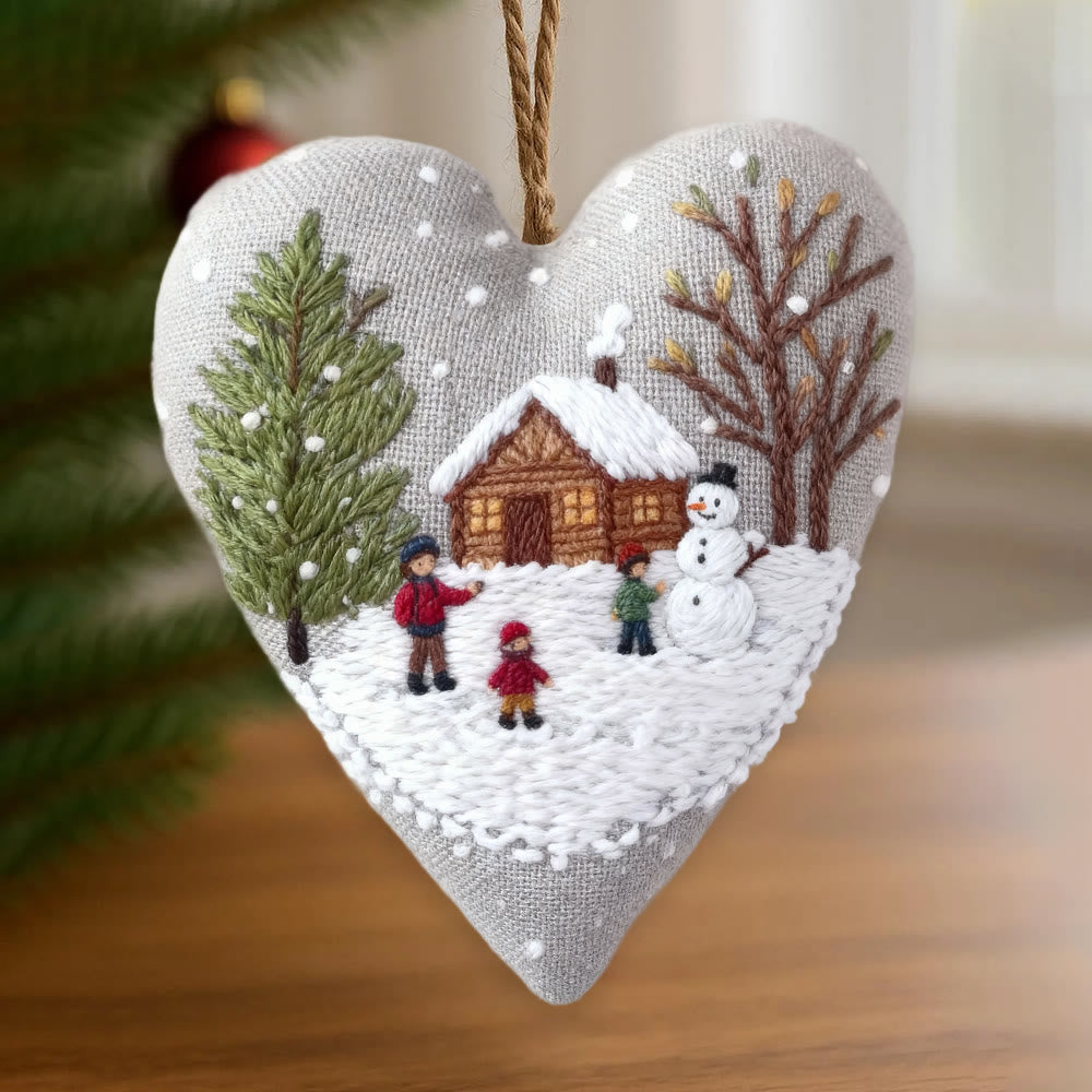 Rubbyoo Heart Embroidery Kit - Light Snow | Winter Handmade Art | Christmas Wall Hanging  - 6 inches hoop kit - image 0