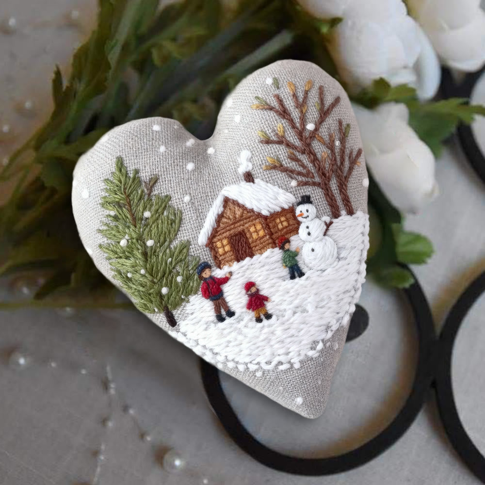 Rubbyoo Heart Embroidery Kit - Light Snow | Winter Handmade Art | Christmas Wall Hanging  - image 1