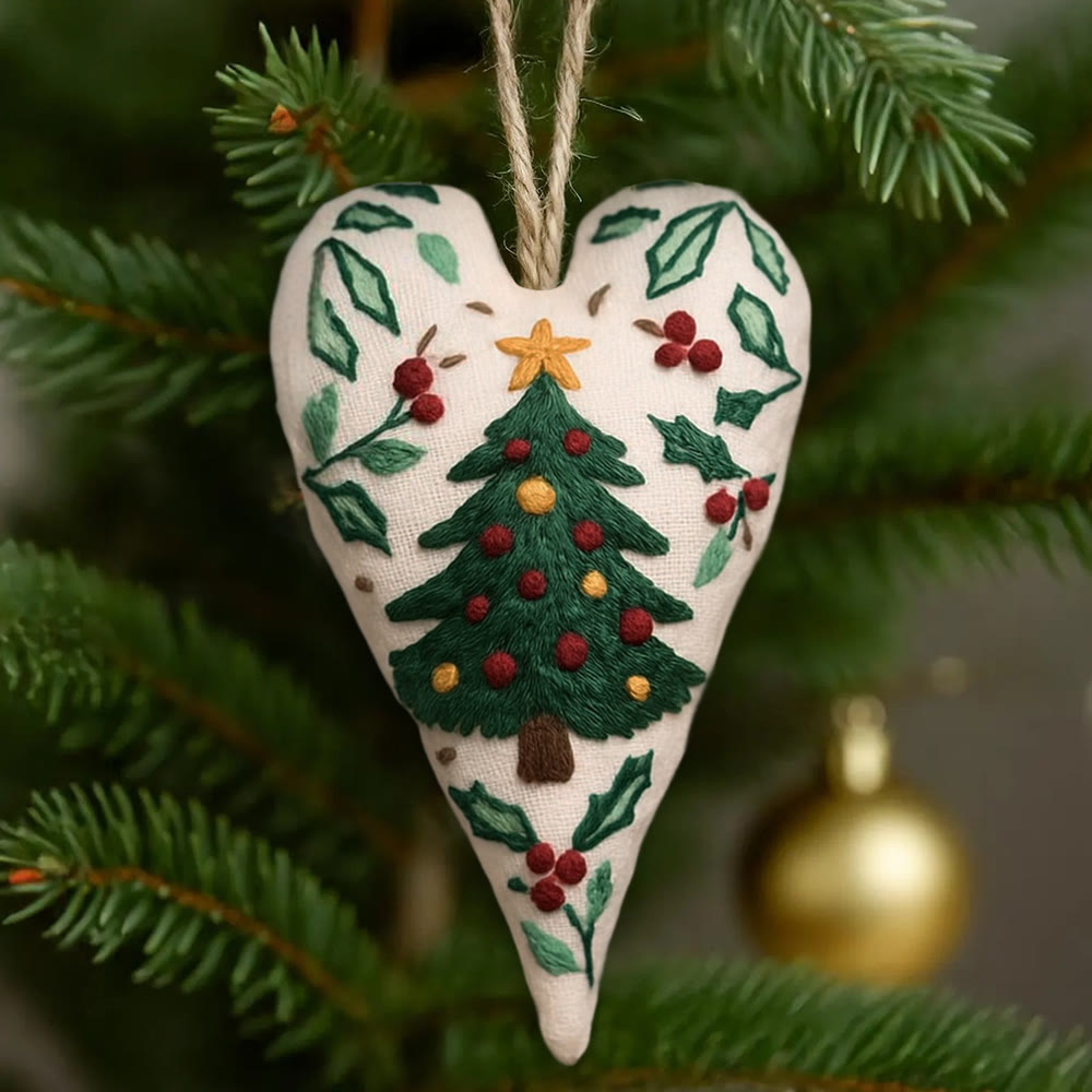 Rubbyoo Heart Embroidery Kit - Christmas Tree | Perfect Handmade Gift For Kid | Diy Needle Art  - 6 inches hoop kit - image 0