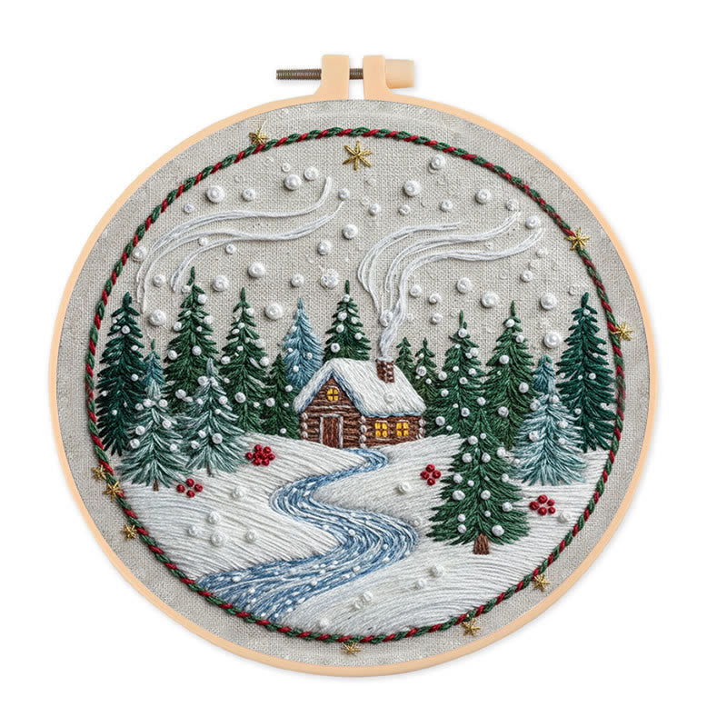 Rubbyoo Embroidery Kit - Winter Village | Diy Holiday Ornament | Nice Stitch Artwork - 20*20cm - image 0