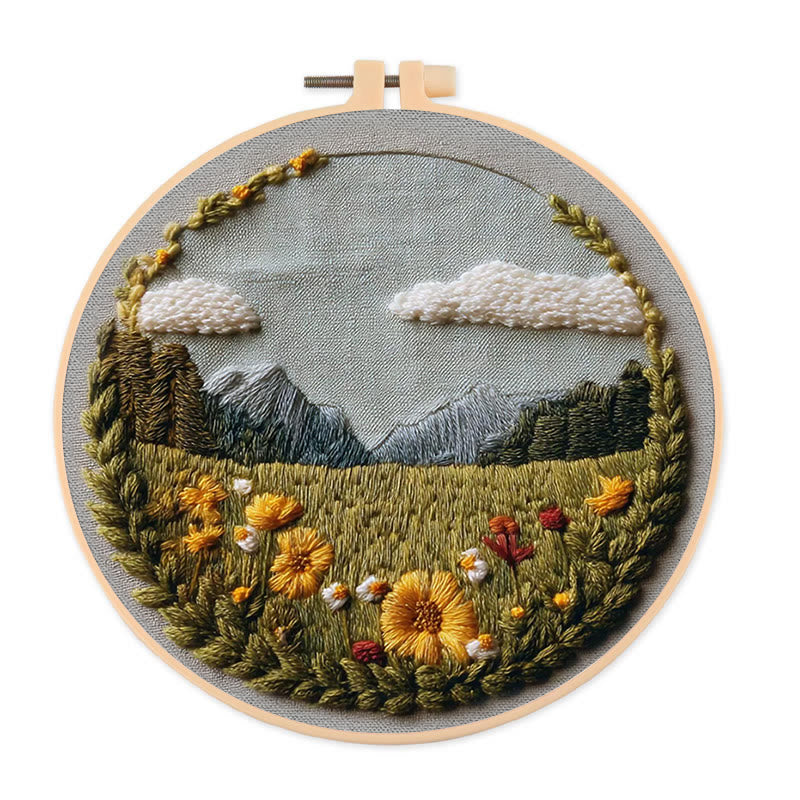 Rubbyoo Embroidery Kit - Beautiful Wildflower | Handmade Landscape Craft | Diy Stitch Craft For Starter - 20*20cm - image 0