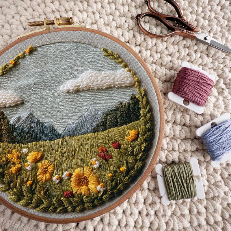 Rubbyoo Embroidery Kit - Beautiful Wildflower | Handmade Landscape Craft | Diy Stitch Craft For Starter - image 2