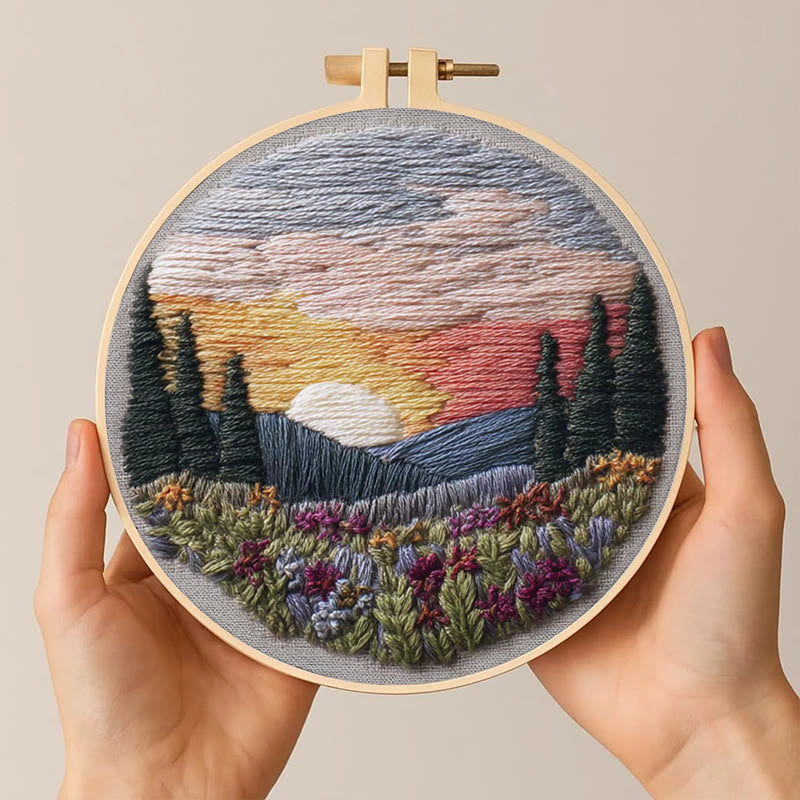 Rubbyoo Embroidery Kit - Beautiful Sunset | Diy Hoop Art | Decorative Handmade Craft - image 2