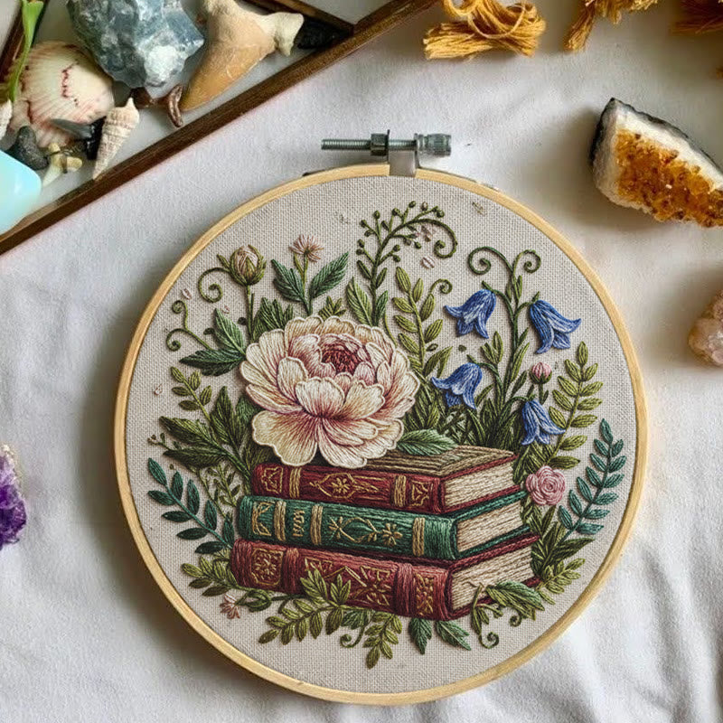 Rubbyoo Embroidery Kit - Blooming Flower With Book | Perfect Bookshelf Ornament | Nice Gifts For Her - image 1