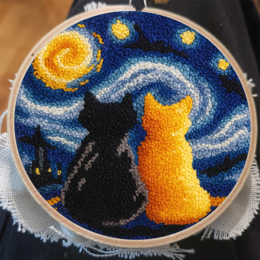 Starry Sky With Cats Punch Needle Kit - Creative Coaster Art | Unique Desk Decor  - image 7