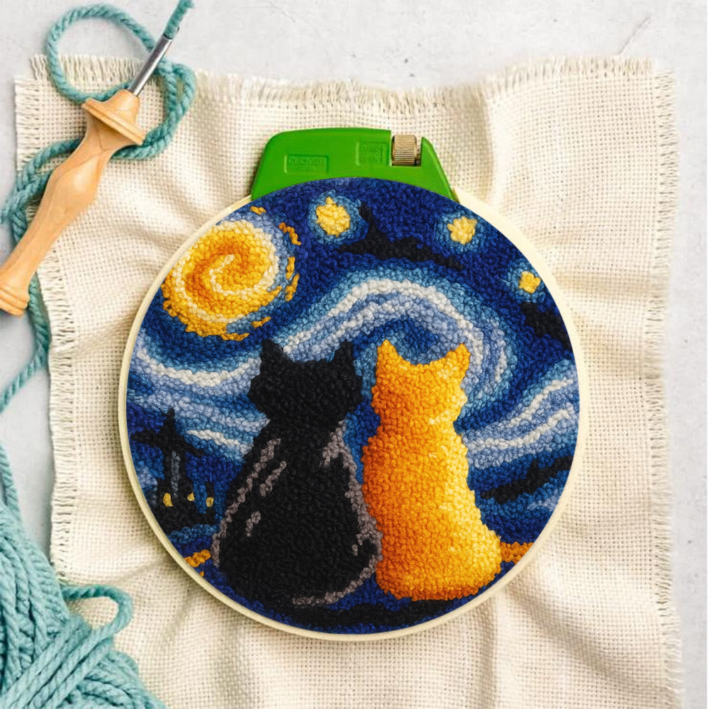 Starry Sky With Cats Punch Needle Kit - Creative Coaster Art | Unique Desk Decor  - image 6
