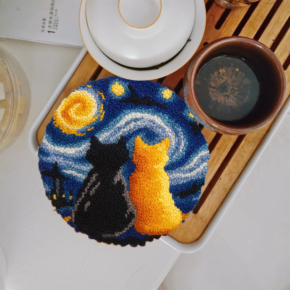 Starry Sky With Cats Punch Needle Kit - Creative Coaster Art | Unique Desk Decor  - 5 inch Coaster Kit - image 11