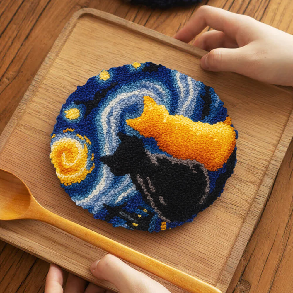 Starry Sky With Cats Punch Needle Kit - Creative Coaster Art | Unique Desk Decor  - image 10