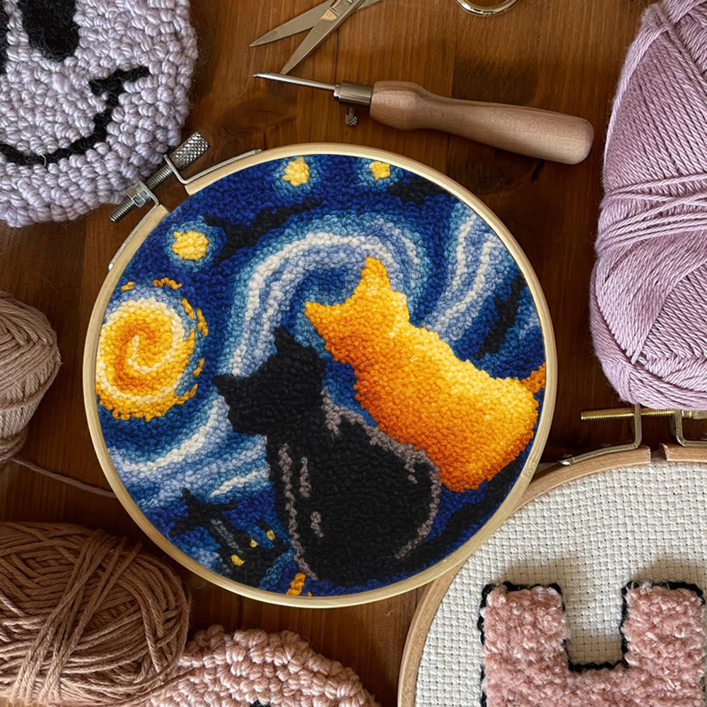 Starry Sky With Cats Punch Needle Kit - Creative Coaster Art | Unique Desk Decor  - image 9