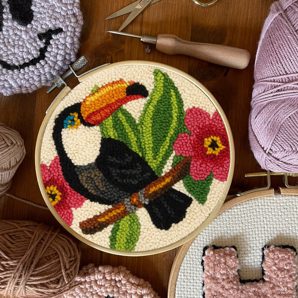 Toucan Bird Punch Needle Kit - Diy Animal Hoop Art | Nice Gifts For Bird Lovers  - image 6