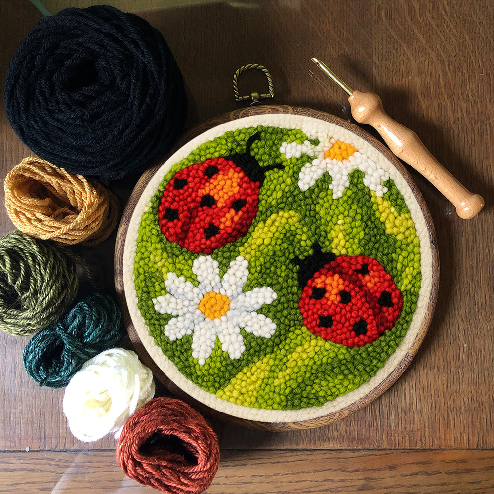 Blooming Flower With Bug Punch Needle Kit - Diy Insect Craft | Nice Home Ornament - image 6