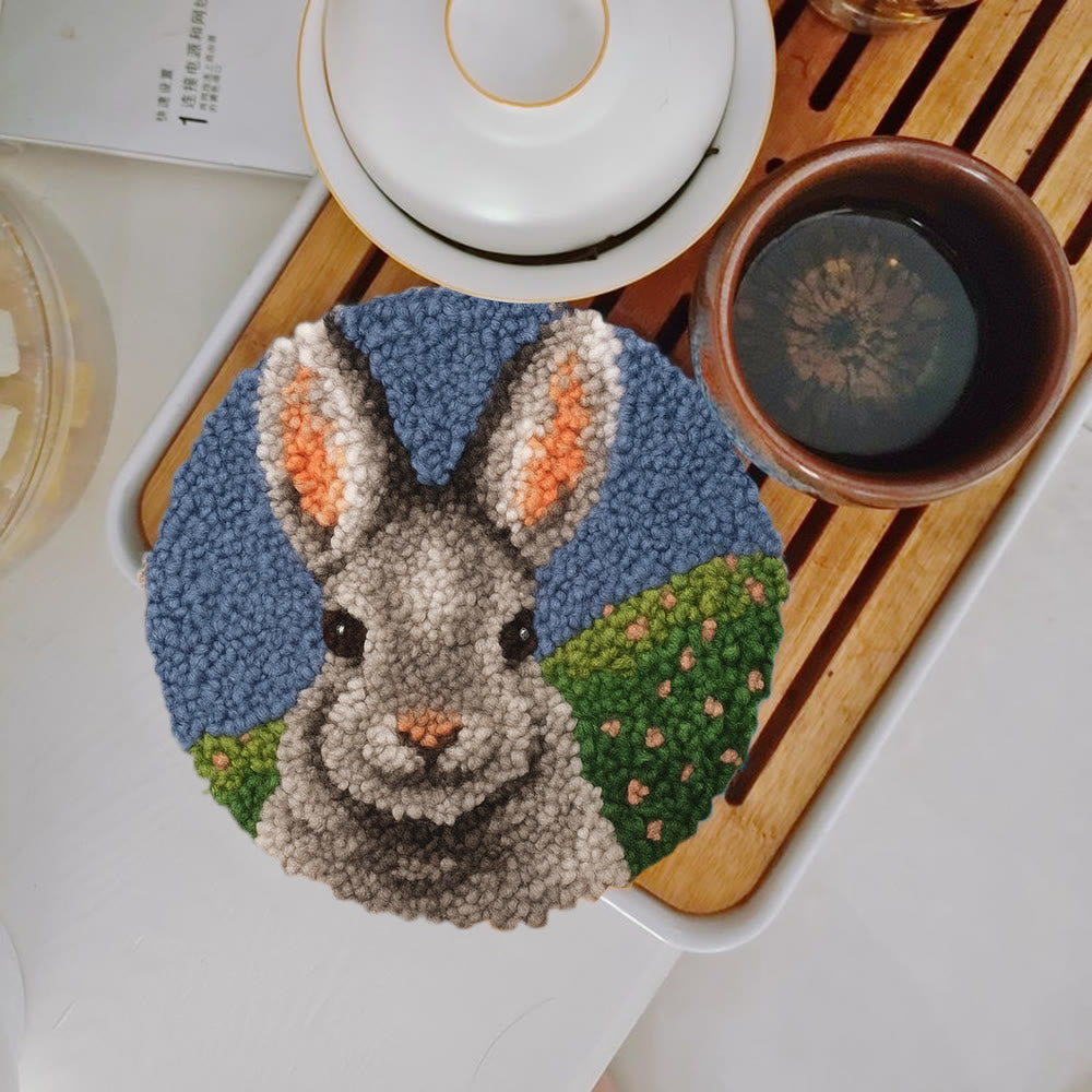 Lovely Grey Rabbit Punch Needle Kit - Diy Needlepoint For Beginner | Nice Handmade Craft - 5 inch Coaster Kit - image 12